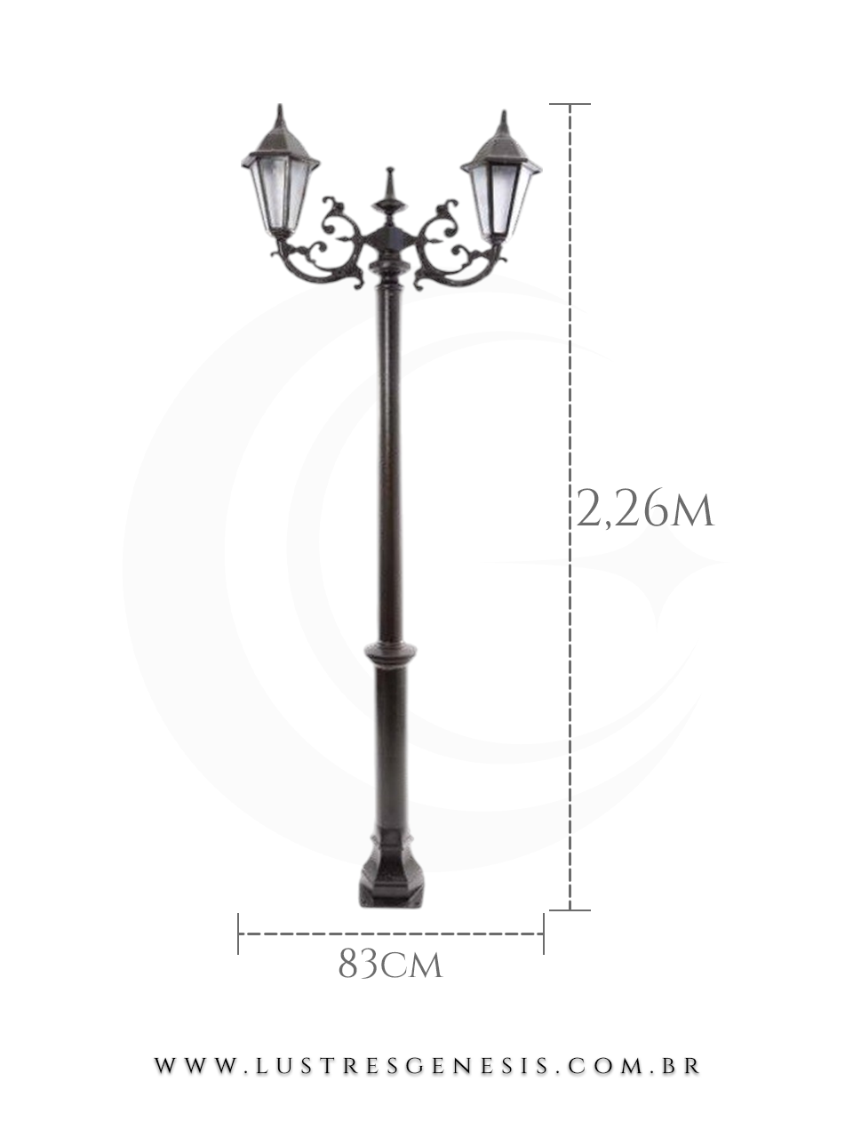 Poste de Iluminação externa Clássico Retro 2,26m estrutura robusta em alumínio fundido para jardim e fachada